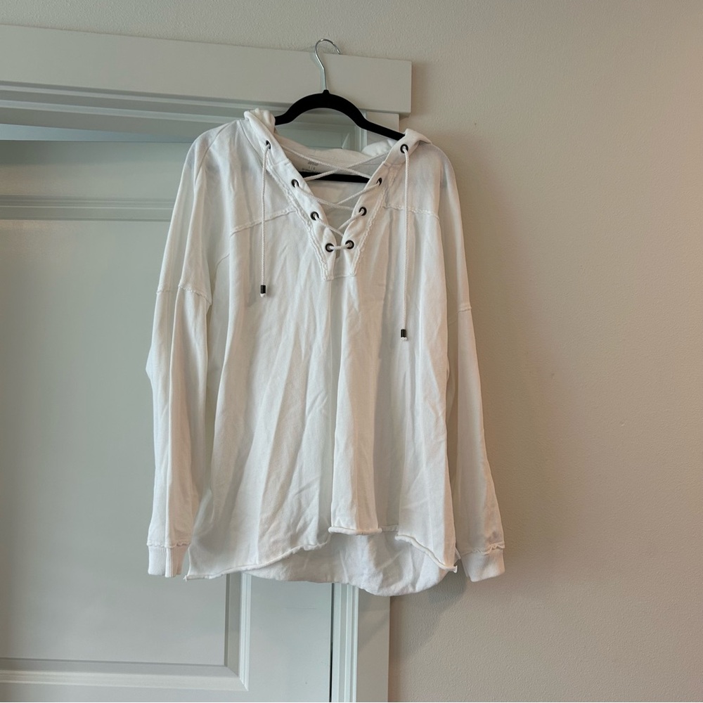 Aerie cotton white cross corset knit hooded sweatshirt hoodie